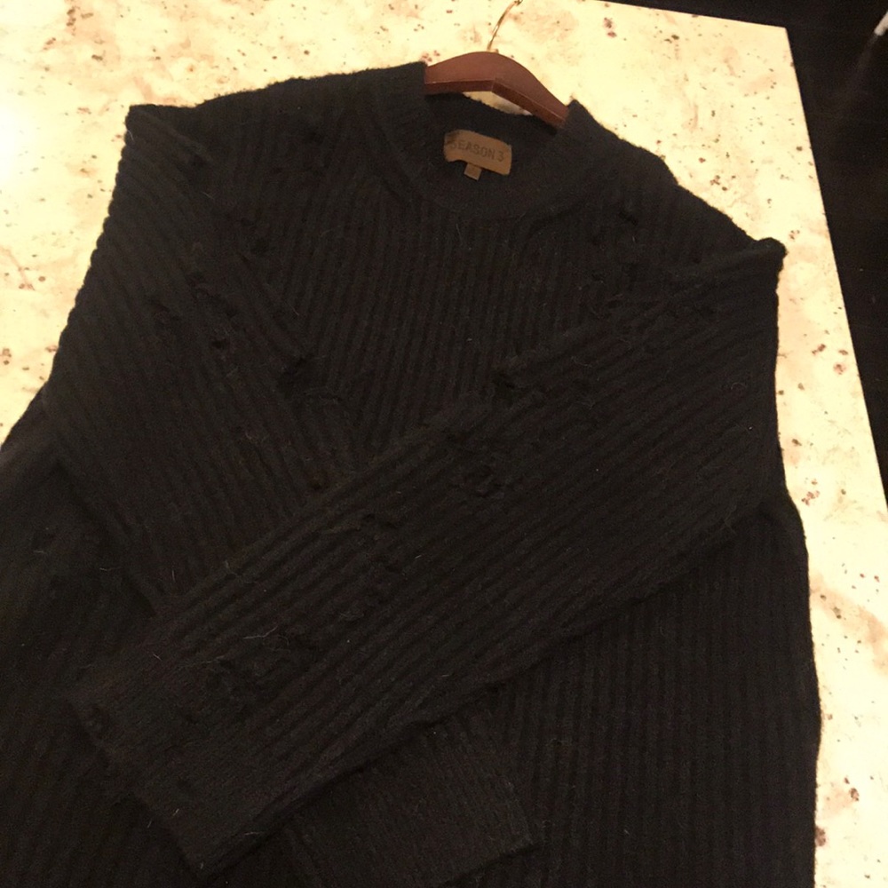 Yeezy Season 3 black distressed pullover with wool